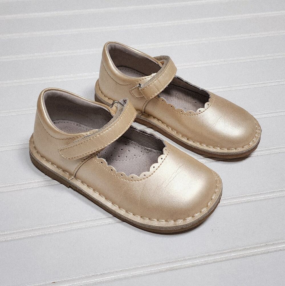 L'Amour Girls Caitlin Metallic Gold Leather Mary Jane Shoes Size 10 Toddler